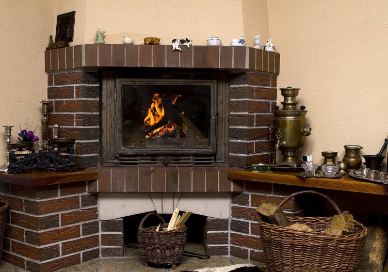 Brick fireplace