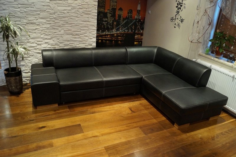 The corner sofa is leather