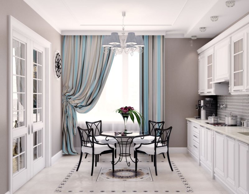 Kitchen design with curtains