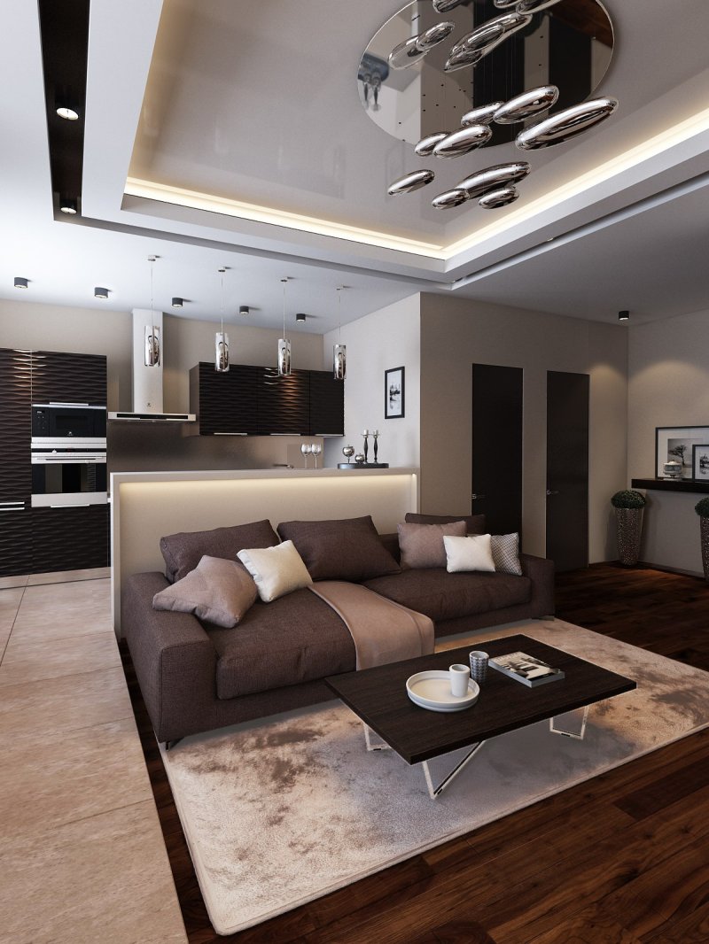 The interior of the living room with a kitchen in a modern style