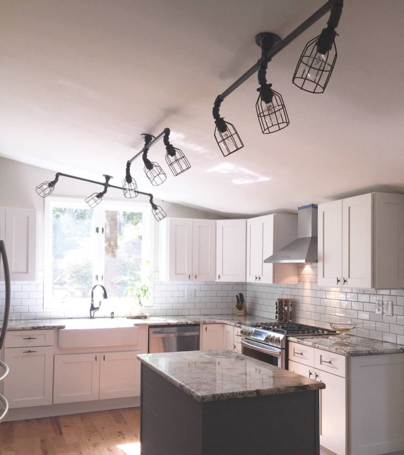 Track lamps in the interior of the kitchen