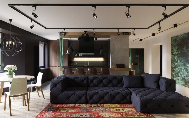 Black ceiling in the interior loft