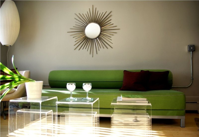 Green sofa in the interior