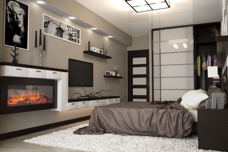 The interior of the bedroom with TV