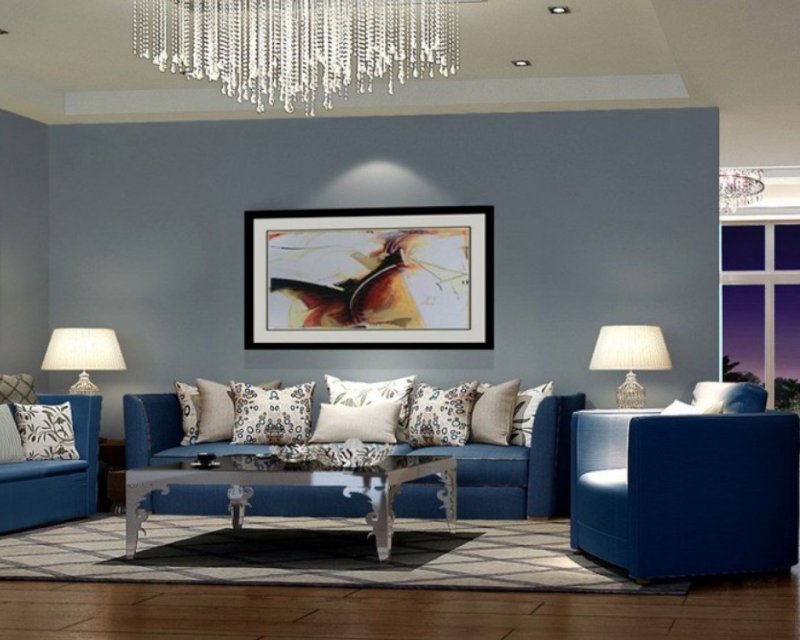 Gray blue sofa in the interior