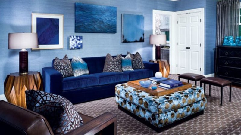 The interior is blue sofa