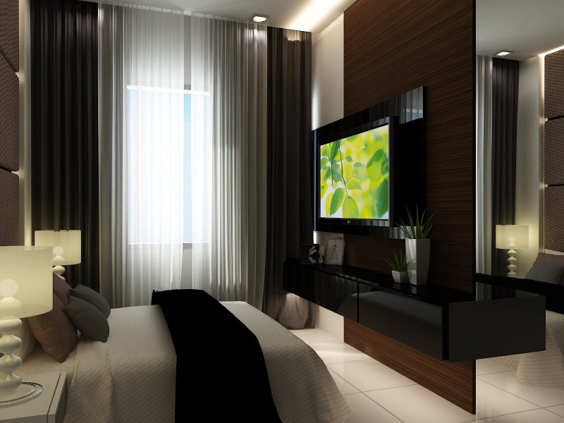 The interior of the bedroom with TV