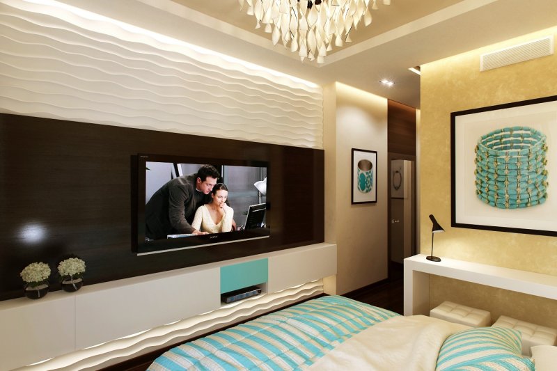 TV on the wall in the bedroom