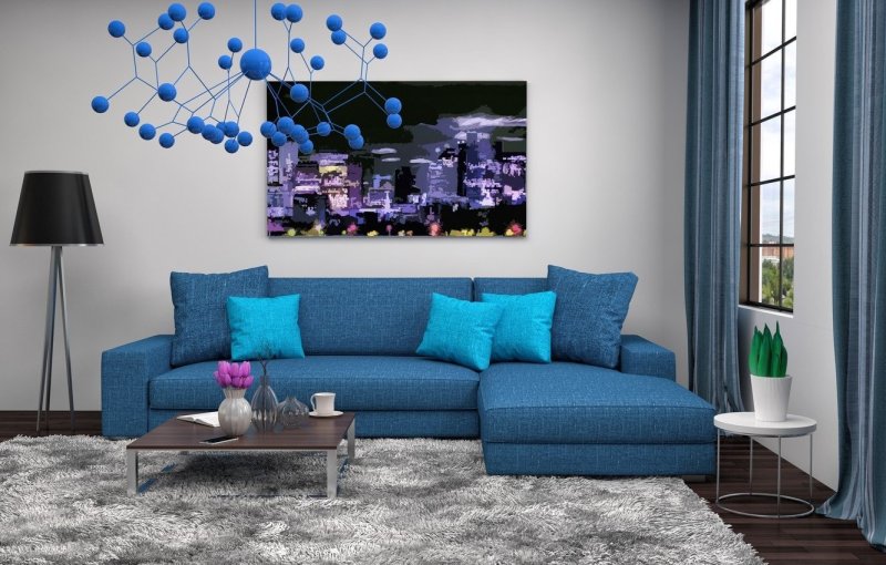 Hall with a blue sofa