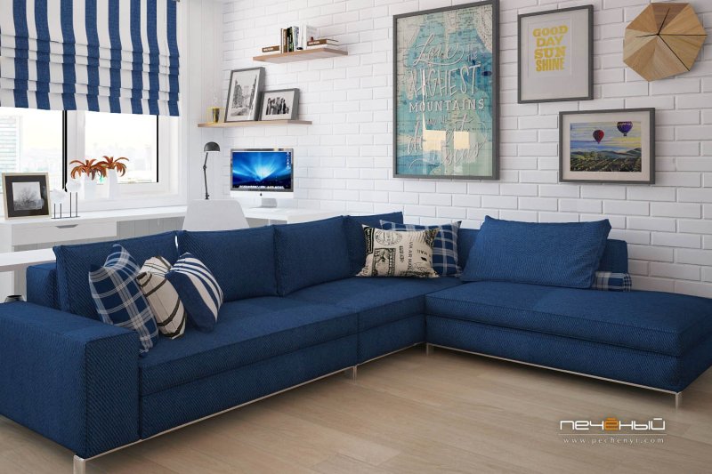 Blue sofas in the interior