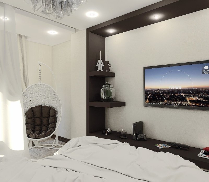 The interior of the bedroom with TV