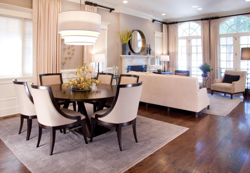 Living room with a dining table