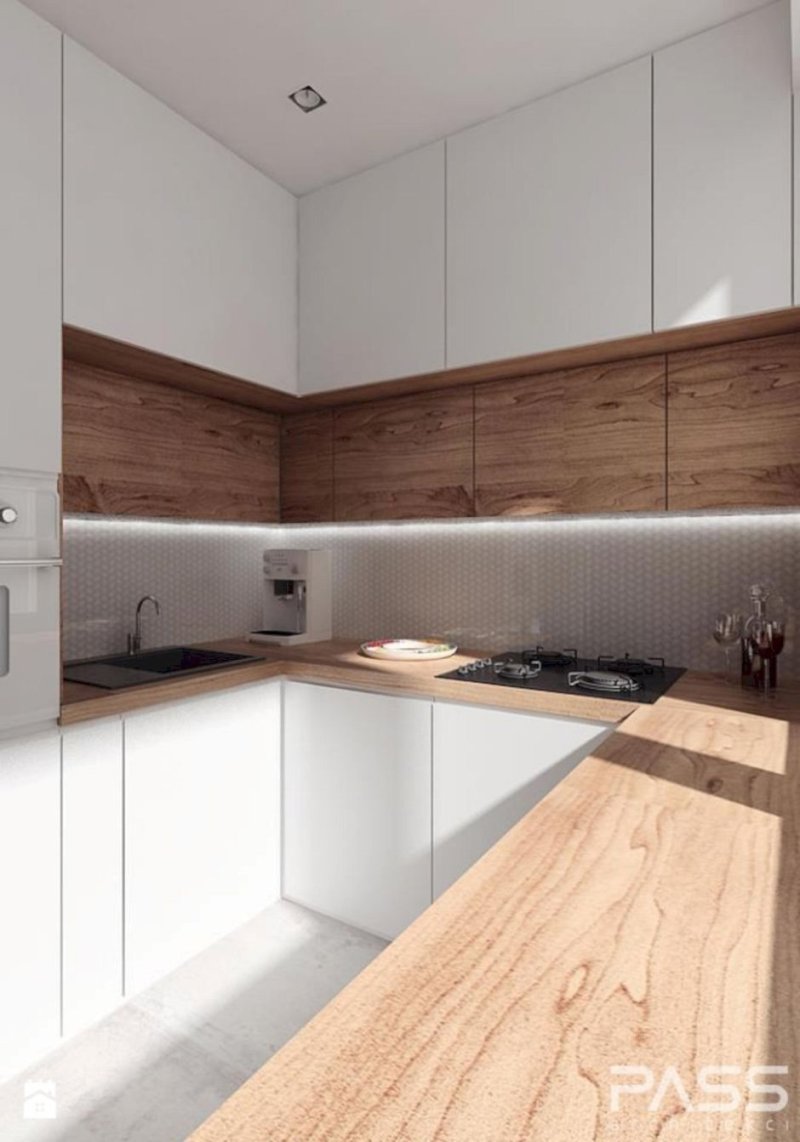 Kitchen with a wooden countertop