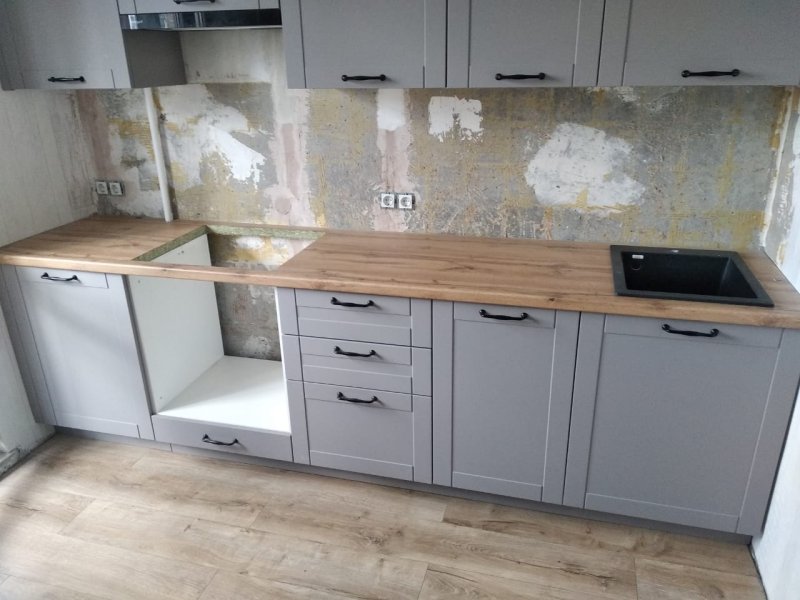 Kitchen with a wooden countertop