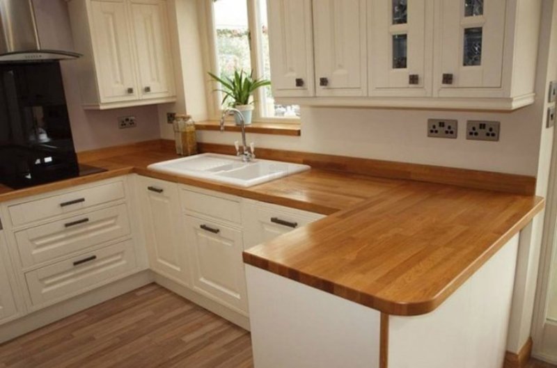 Kitchen with a wooden countertop