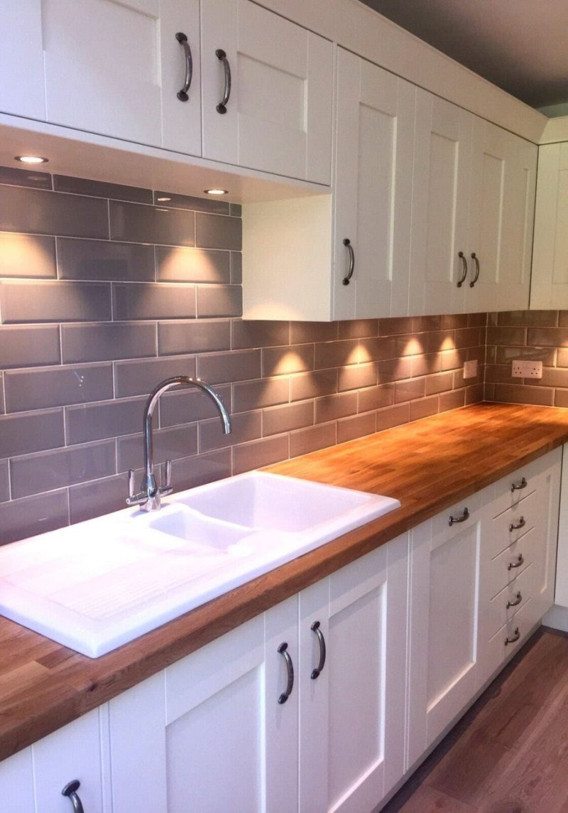 Kitchen with wooden countertop and apron