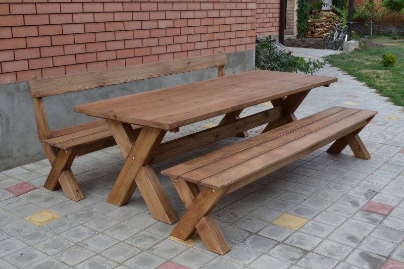 Wooden tables and shops