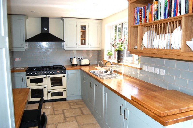 Kitchen with a wooden countertop