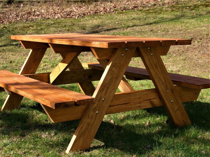 Bench with a table for a summer residence