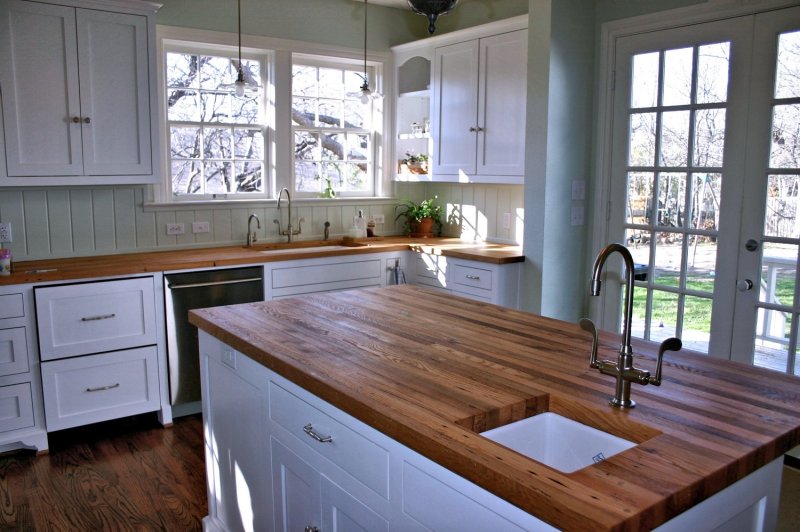 Kitchen with a wooden countertop