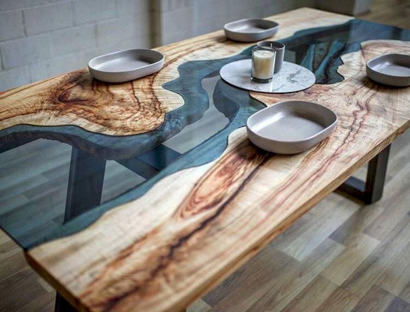 Slab table with epoxy resin