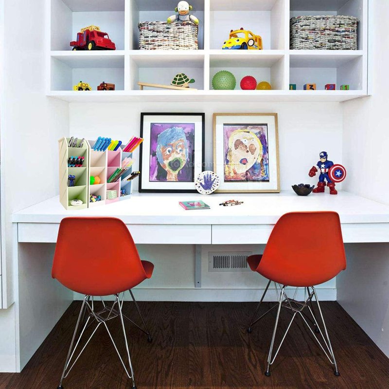 Shelves above the table