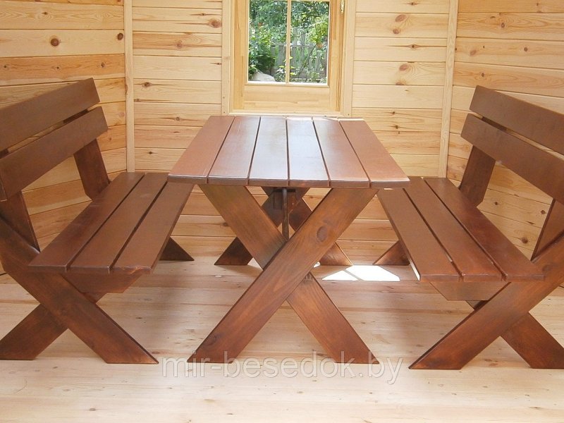 Wooden tables and shops