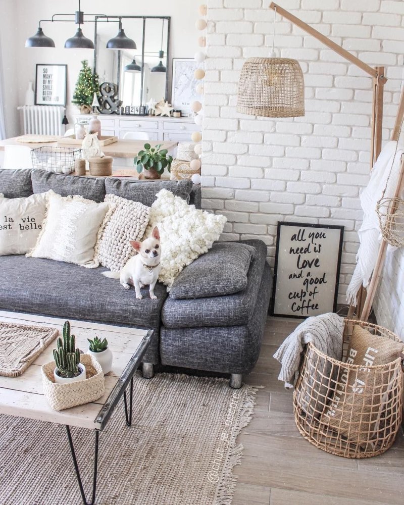 The living room is Boho Scande