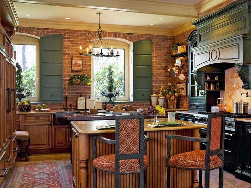 Kitchen in a wooden house