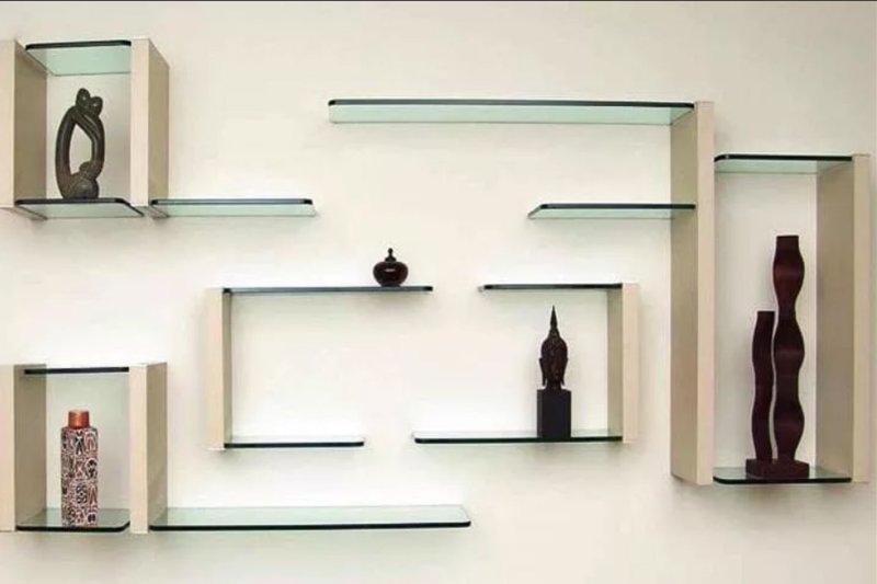 Glass shelves on the wall