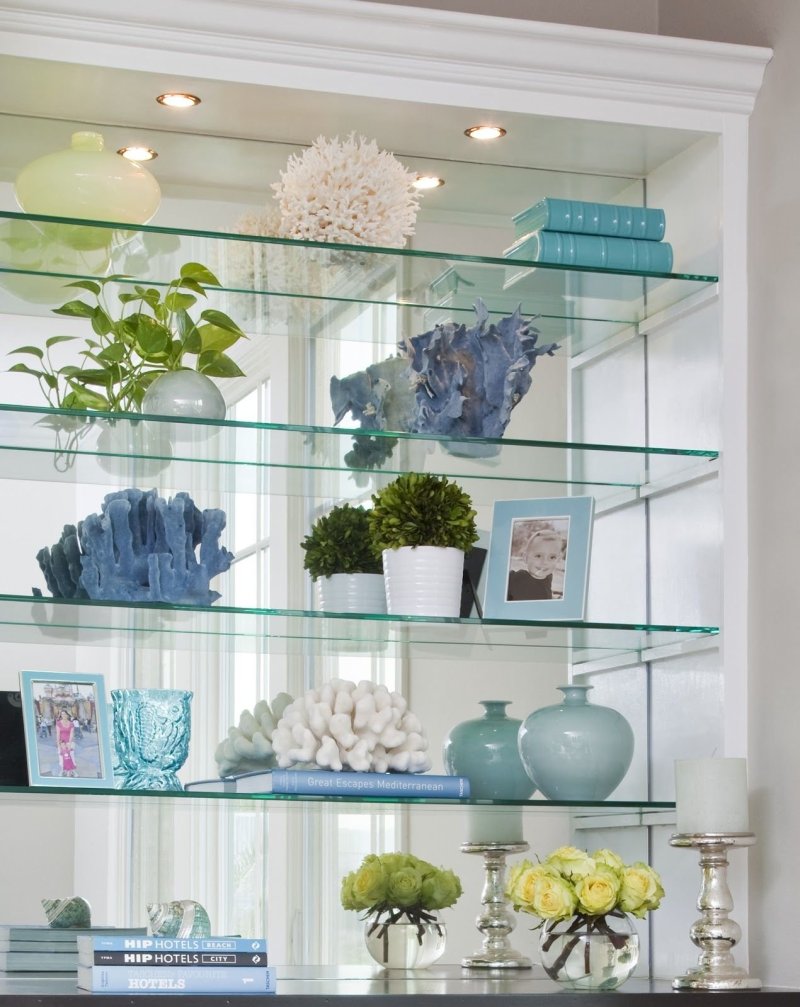 Glass shelves on the wall