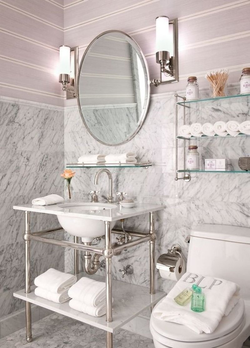 Glass shelves in the bathroom