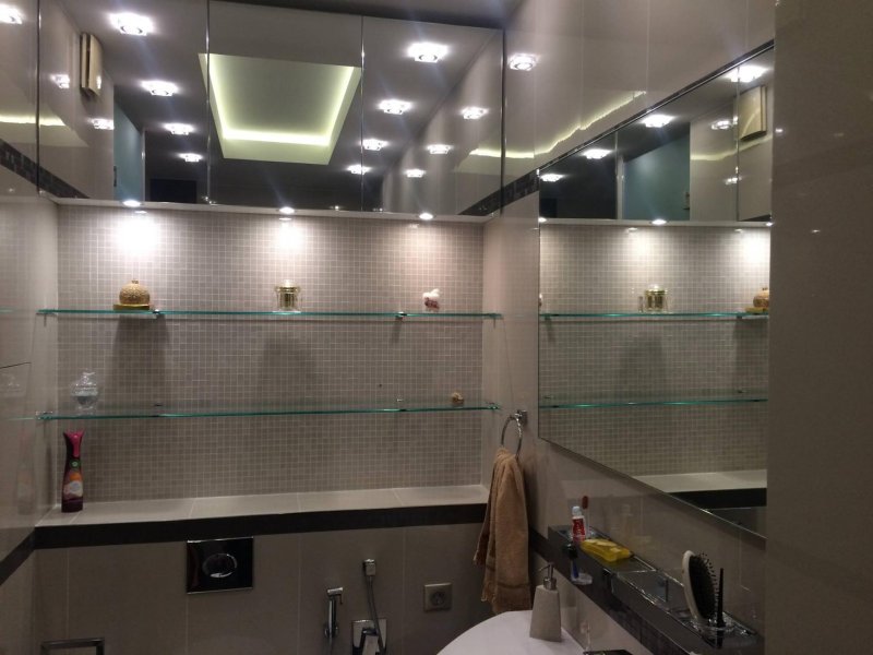 Glass shelves in the bathroom