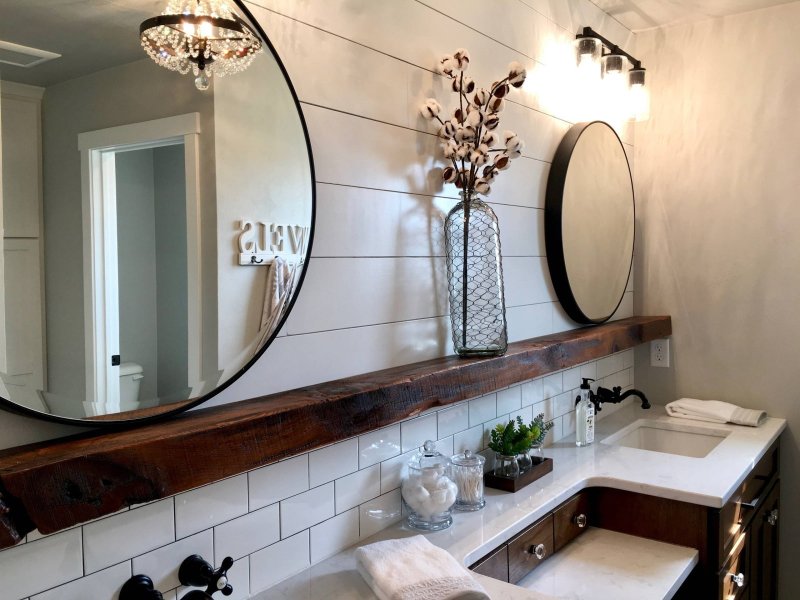 Mirror with a bathroom shelf