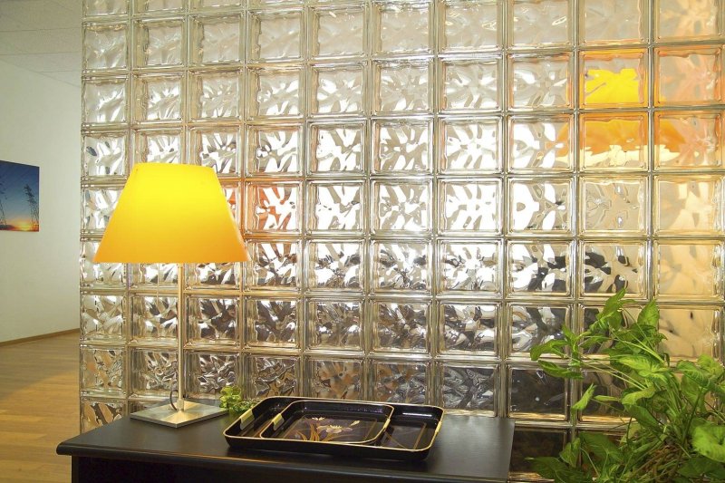 Wall of glass blocks in the interior