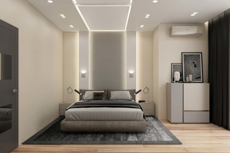 The interior of the bedroom in the style of minimalism