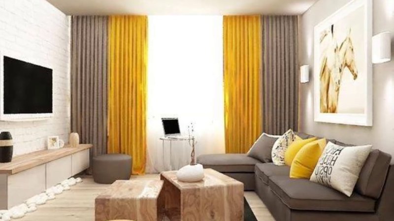 Living room in yellow colors