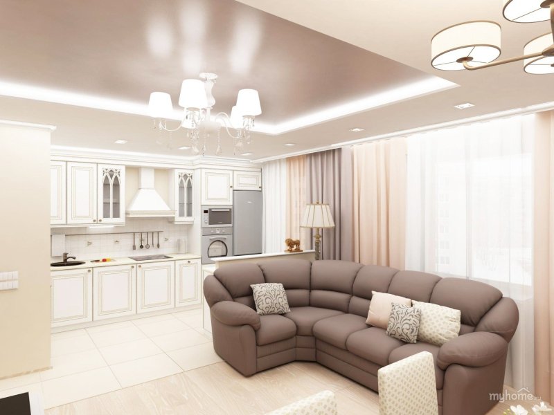 Kitchen living room in light colors