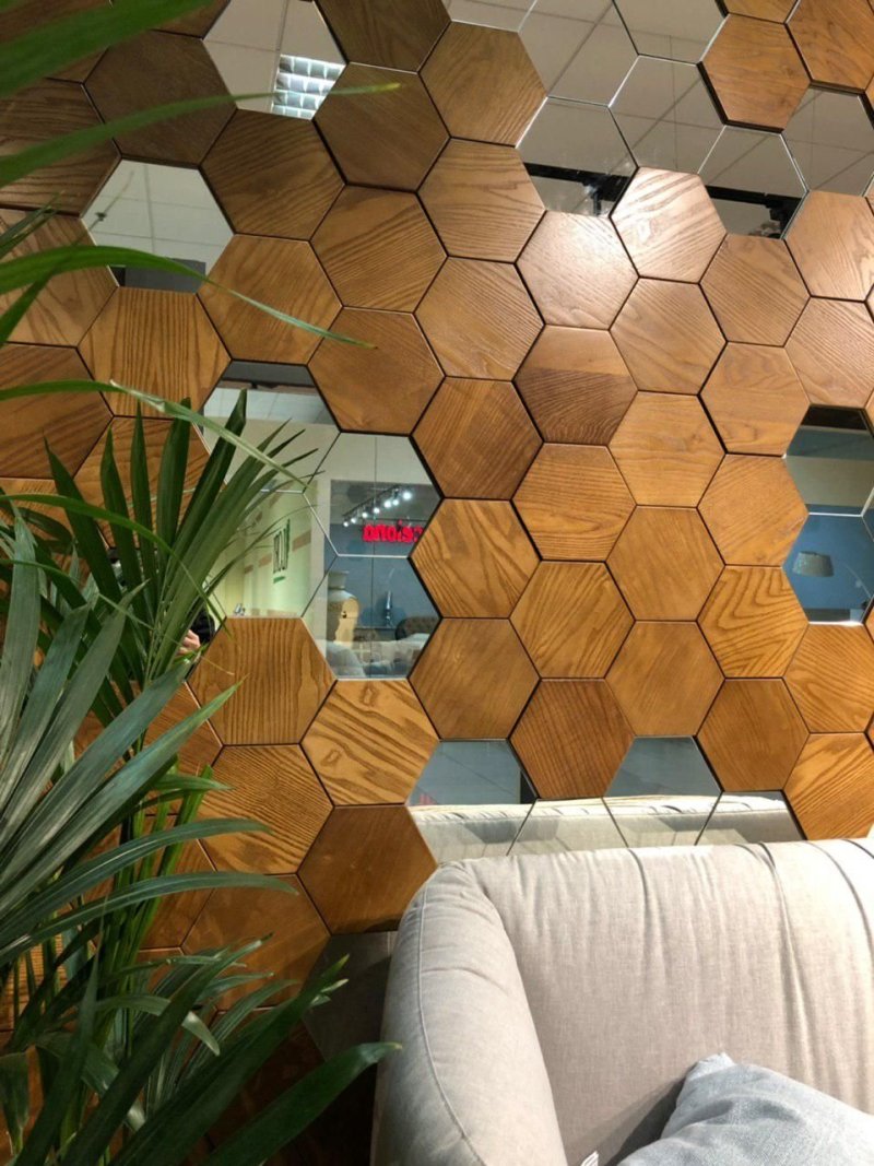 Wooden honeycombs on the wall