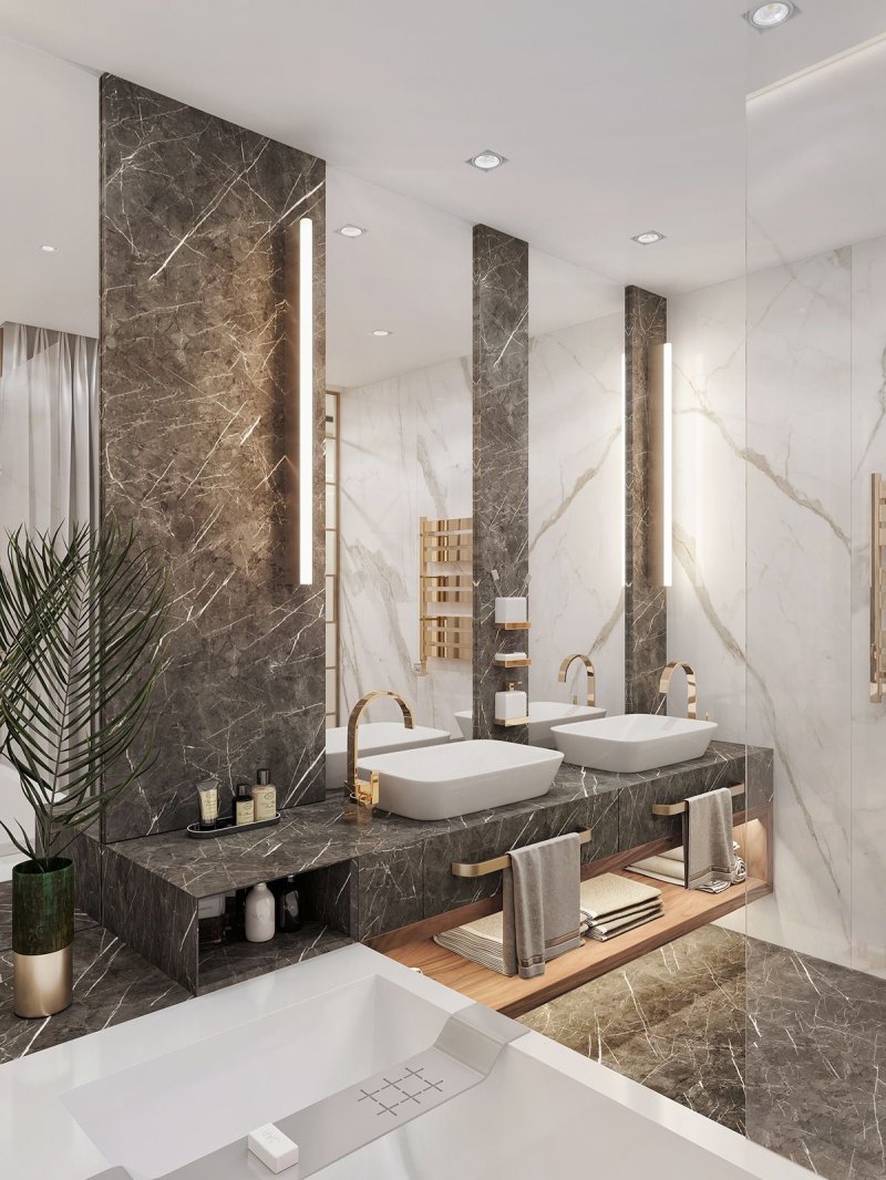 The modern interior of the bathroom