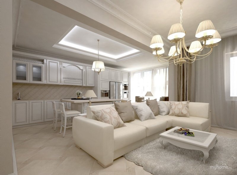 Kitchen living room in neoclassic style