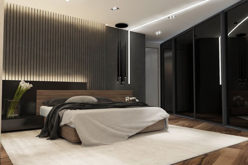 The design of the bedroom in the modern style of minimalism