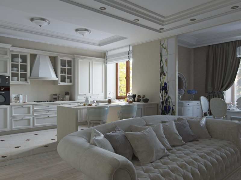 Kitchen living room in light colors