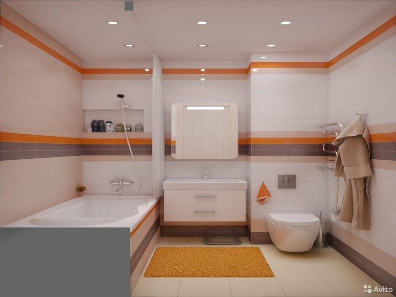 The interior of a combined bathroom