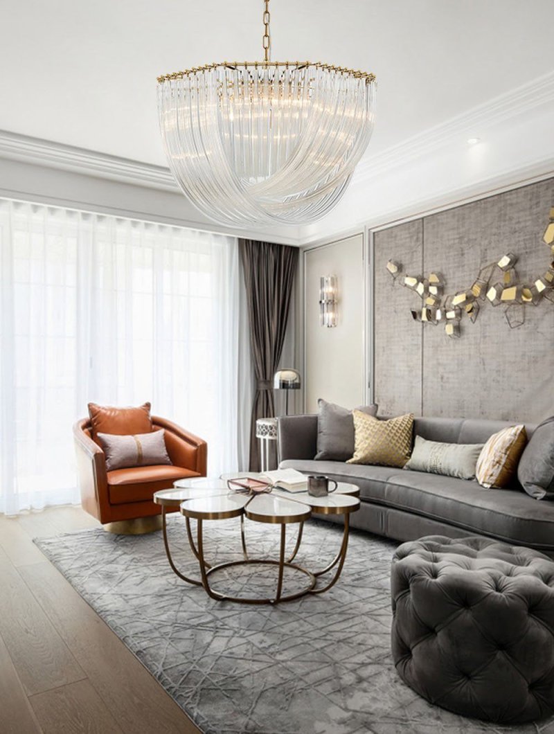 Stylish chandelier in the living room