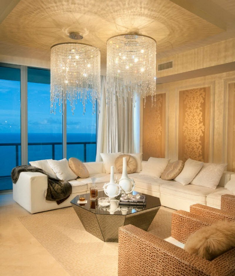 Crystal chandelier in a modern interior