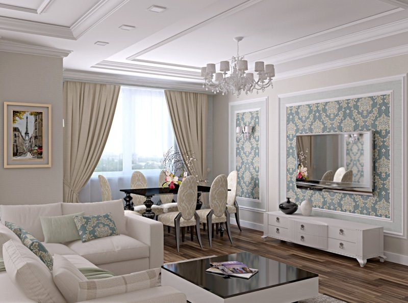 The interior of the living room in the neoclassic style