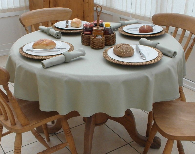 Round table covered with a tablecloth