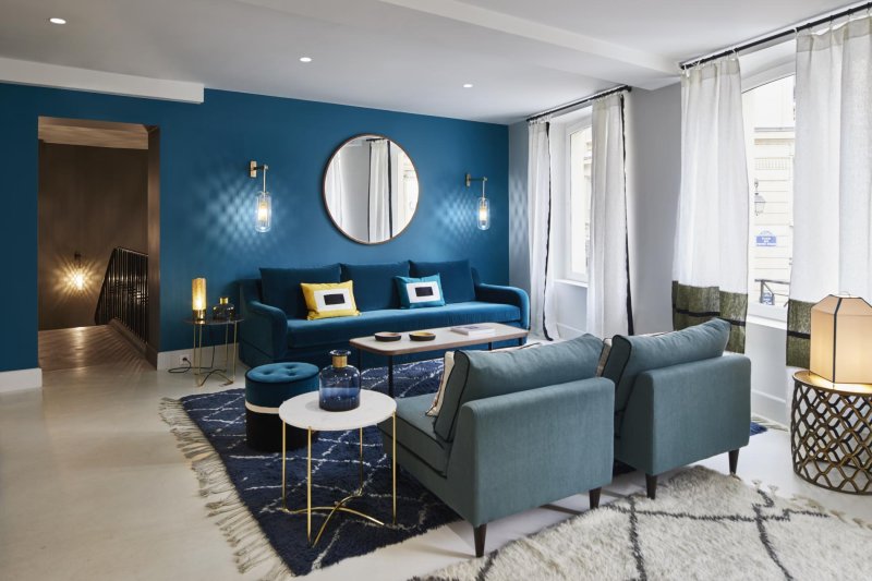 Blue sofa in the interior