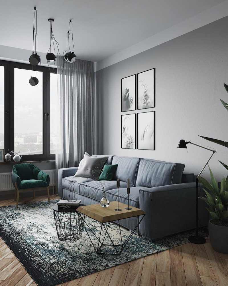 Living room interior in gray tones